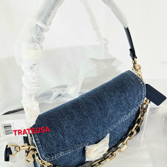 NWT Coach Chain Tabby Shoulder Bag CAN14 denim/Brass/Deep Blue AUTHENTIC Packed - Picture 6 of 16